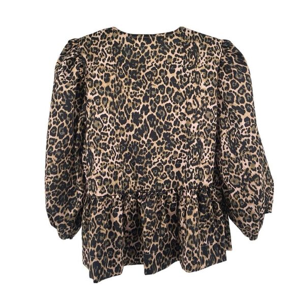 Kaktus Leopard Print Tie-Front Peplum Blouse Cotton Poplin Size Large NWT - Picture 10 of 13
